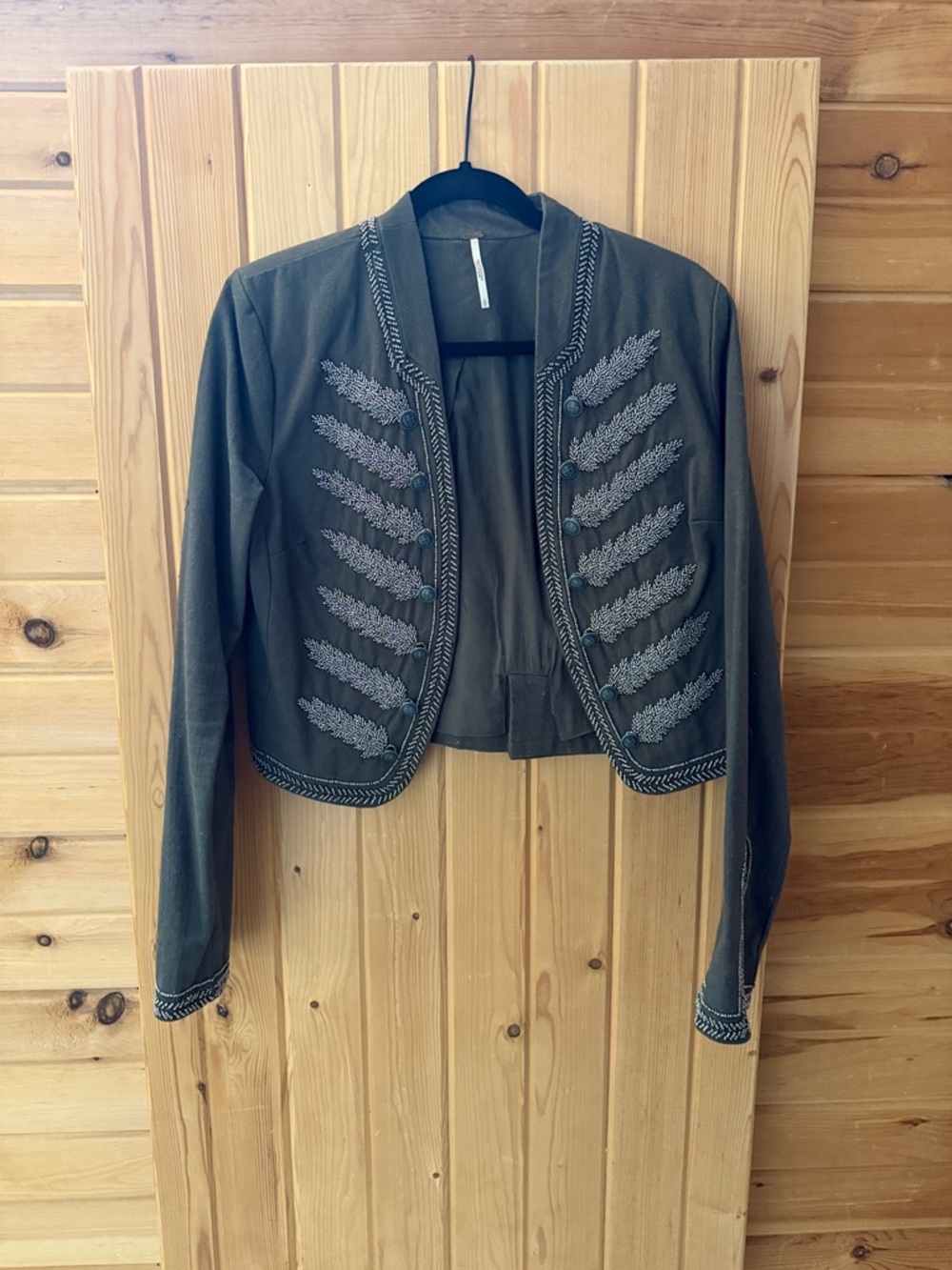 Free People Olive Green Military-Style Cropped Blazer